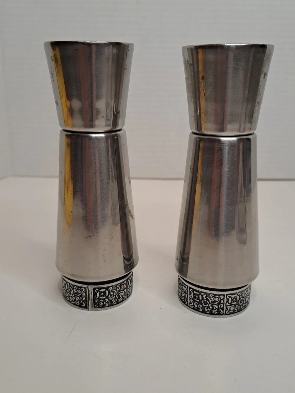 Wiltshire Stainless Steel Salt & Pepper Shakers Celtic Style Base Circa 1970's